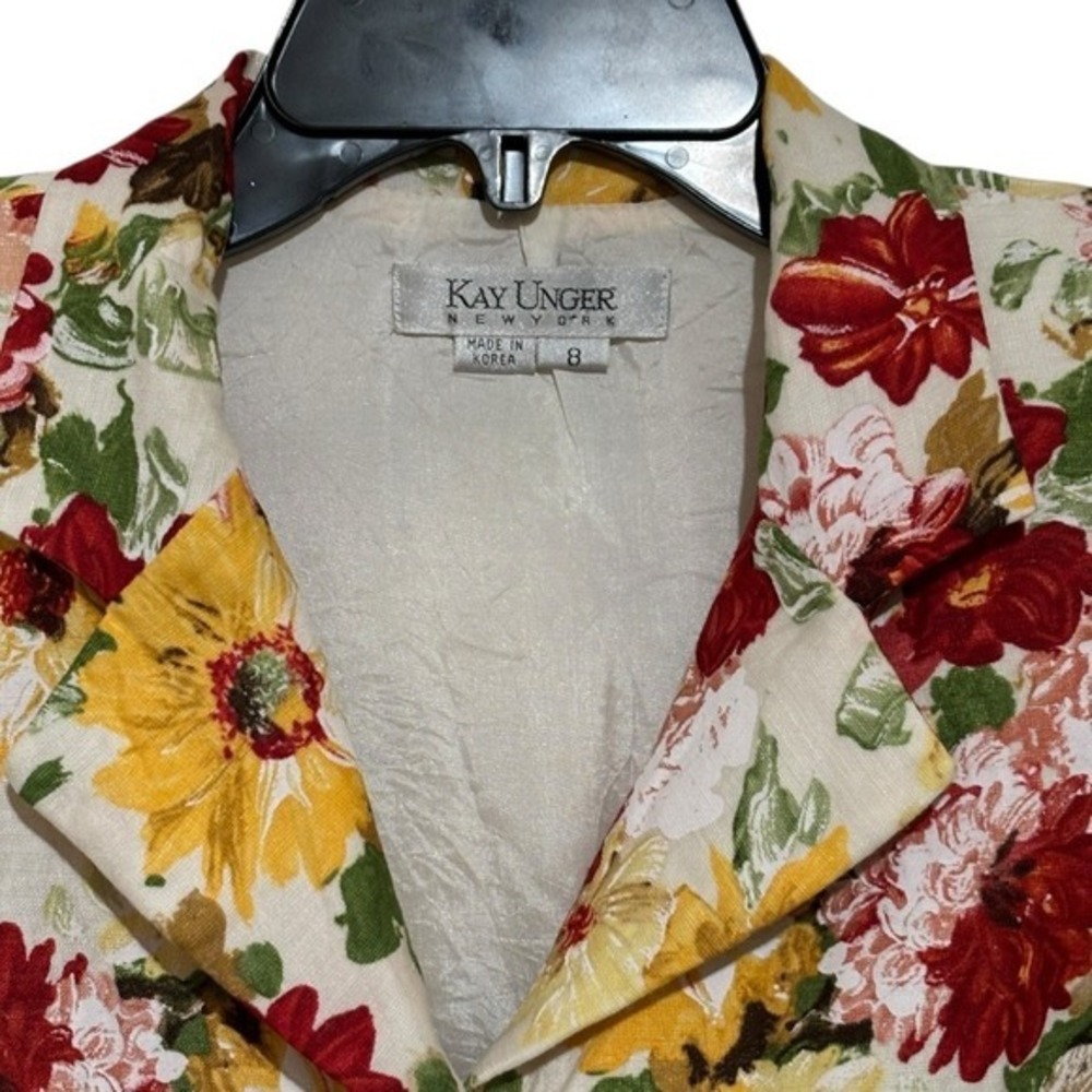 Vtg Kay Unger Skirt Suit Women 8 Floral Sunflower Linen‎ Blend Blazer Midi Set - Picture 5 of 11
